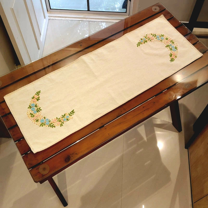Gracefully Embellished Hand EmbroideredTable Runner