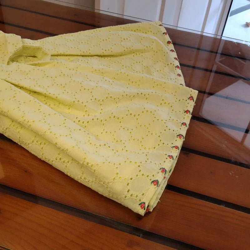 Pastel Yellow Hand Embroidered Hakoba Frock