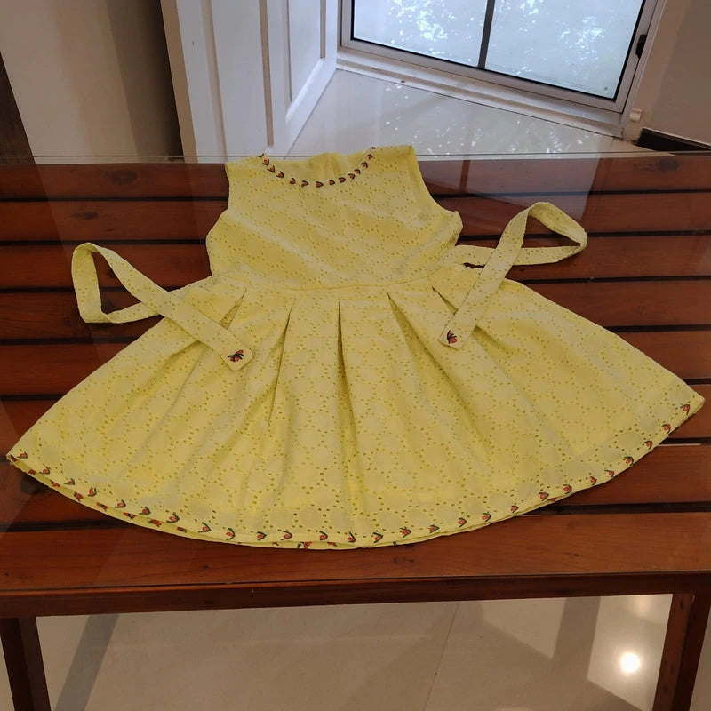 Pastel Yellow Hand Embroidered Hakoba Frock