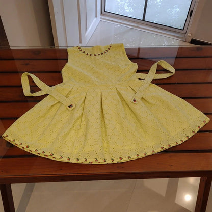 Pastel Yellow Hand Embroidered Hakoba Frock