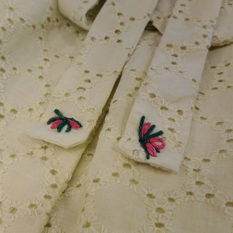 Pastel Yellow Hand Embroidered Hakoba Frock