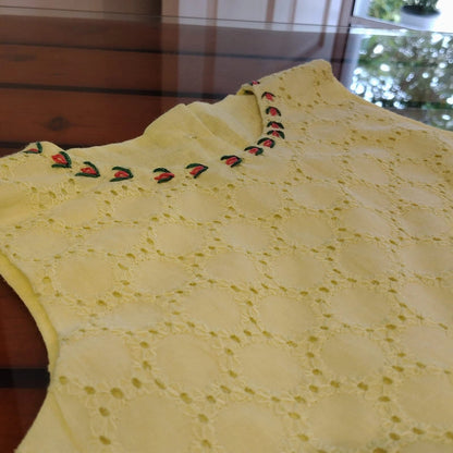 Pastel Yellow Hand Embroidered Hakoba Frock