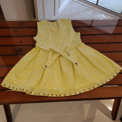 Pastel Yellow Hand Embroidered Hakoba Frock