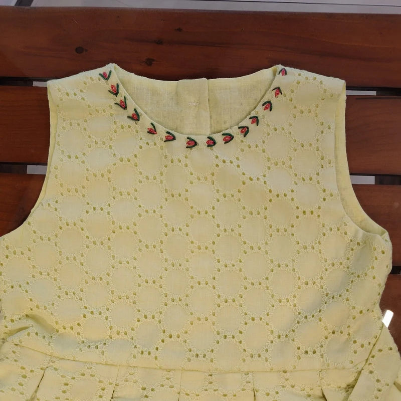 Pastel Yellow Hand Embroidered Hakoba Frock