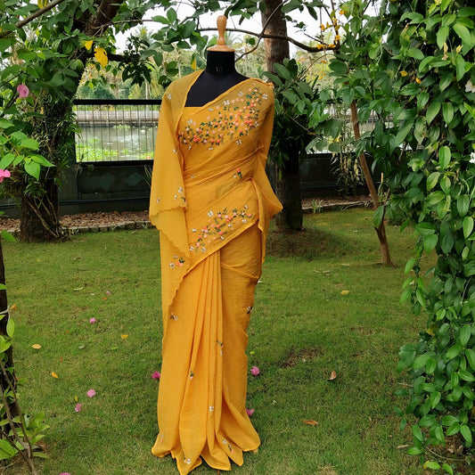 Graceful Kota Drape Adorned With Hand-Done Painting And Embroidery