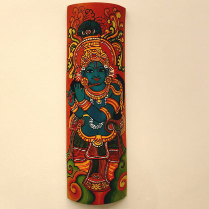 Traditional Kerala Mural on Natural Bamboo – Artistic Wall Accent