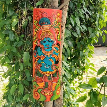 Traditional Kerala Mural on Natural Bamboo – Artistic Wall Accent