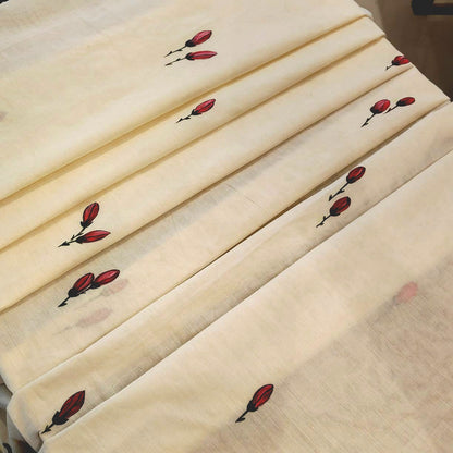 Magnolia Blooms On Kerala Kasavu Saree