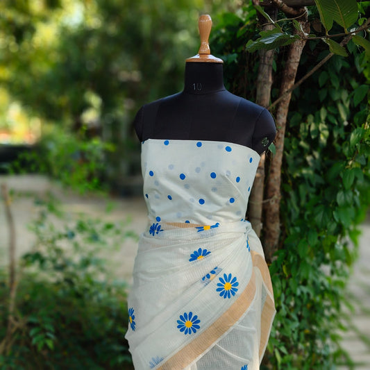 Graceful Hand-Painted Floral Saree On Airy Kota Doria Weave