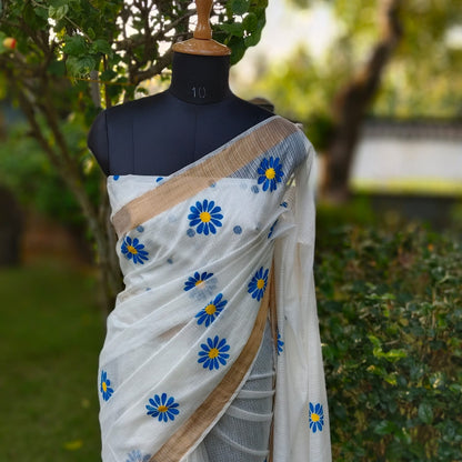 Graceful Hand-Painted Floral Saree On Airy Kota Doria Weave