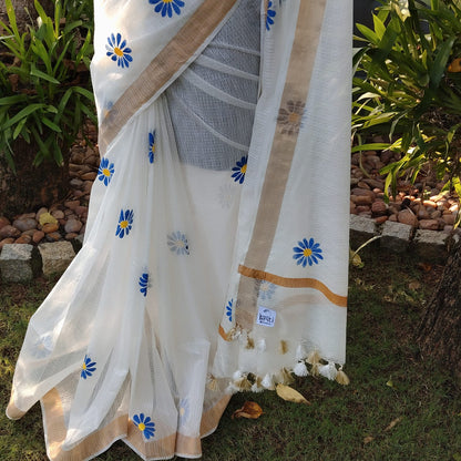 Graceful Hand-Painted Floral Saree On Airy Kota Doria Weave