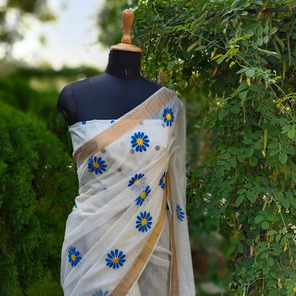 Graceful Hand-Painted Floral Saree On Airy Kota Doria Weave