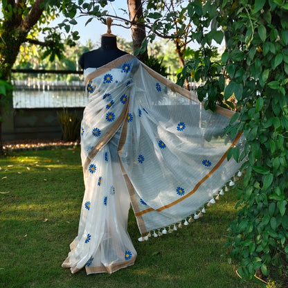 Graceful Hand-Painted Floral Saree On Airy Kota Doria Weave