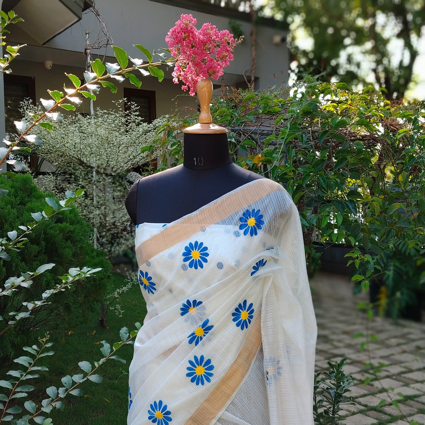 Graceful Hand-Painted Floral Saree On Airy Kota Doria Weave