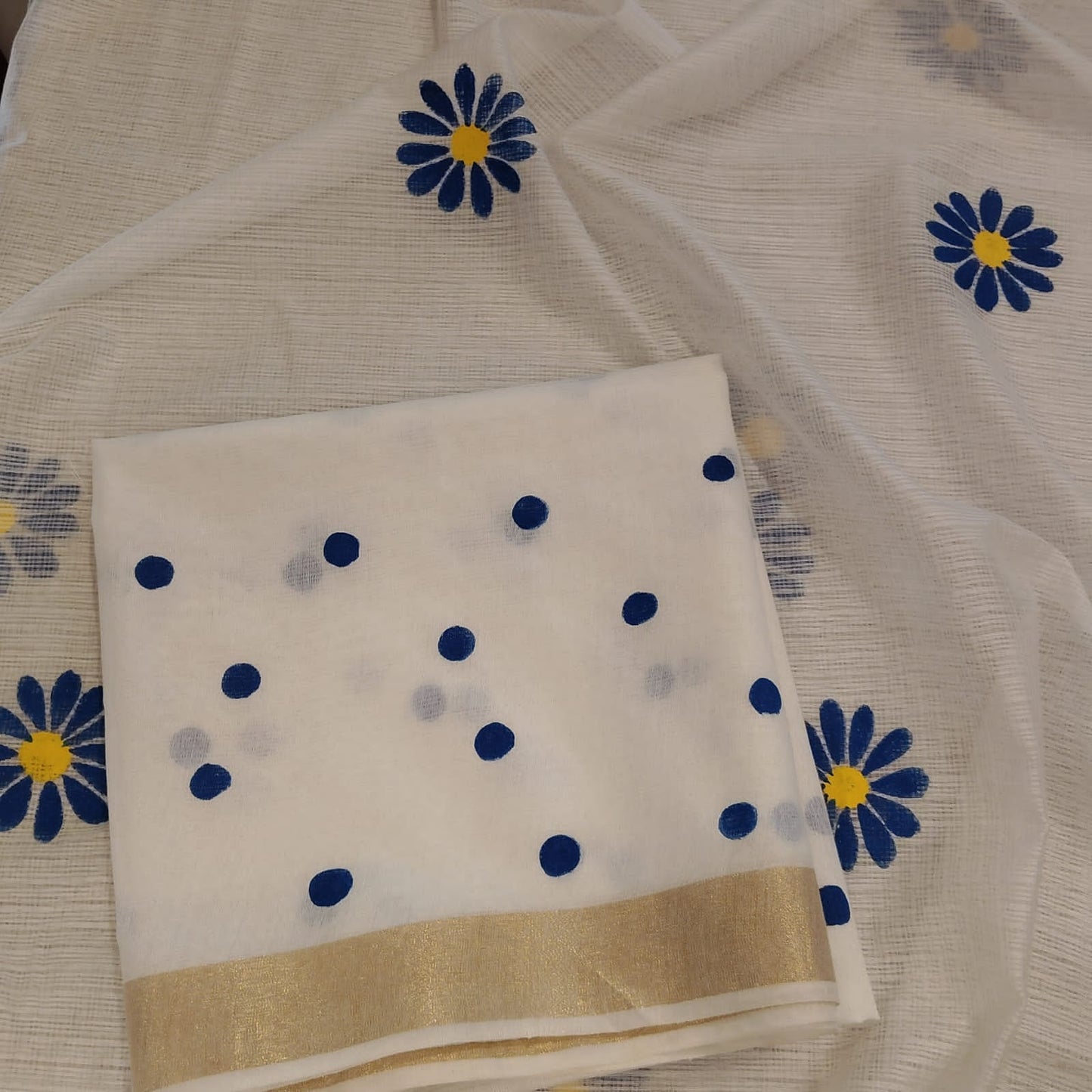 Graceful Hand-Painted Floral Saree On Airy Kota Doria Weave