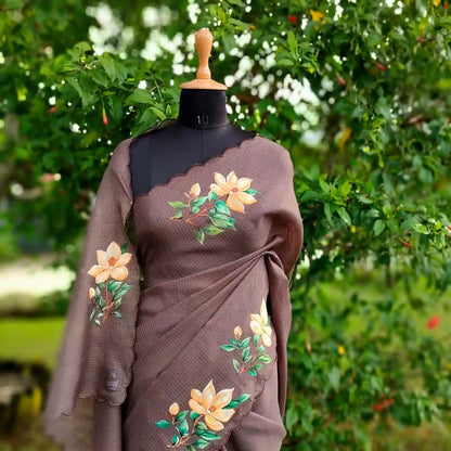 Hand-Painted Silk Kota Saree In Serene Brown Hues