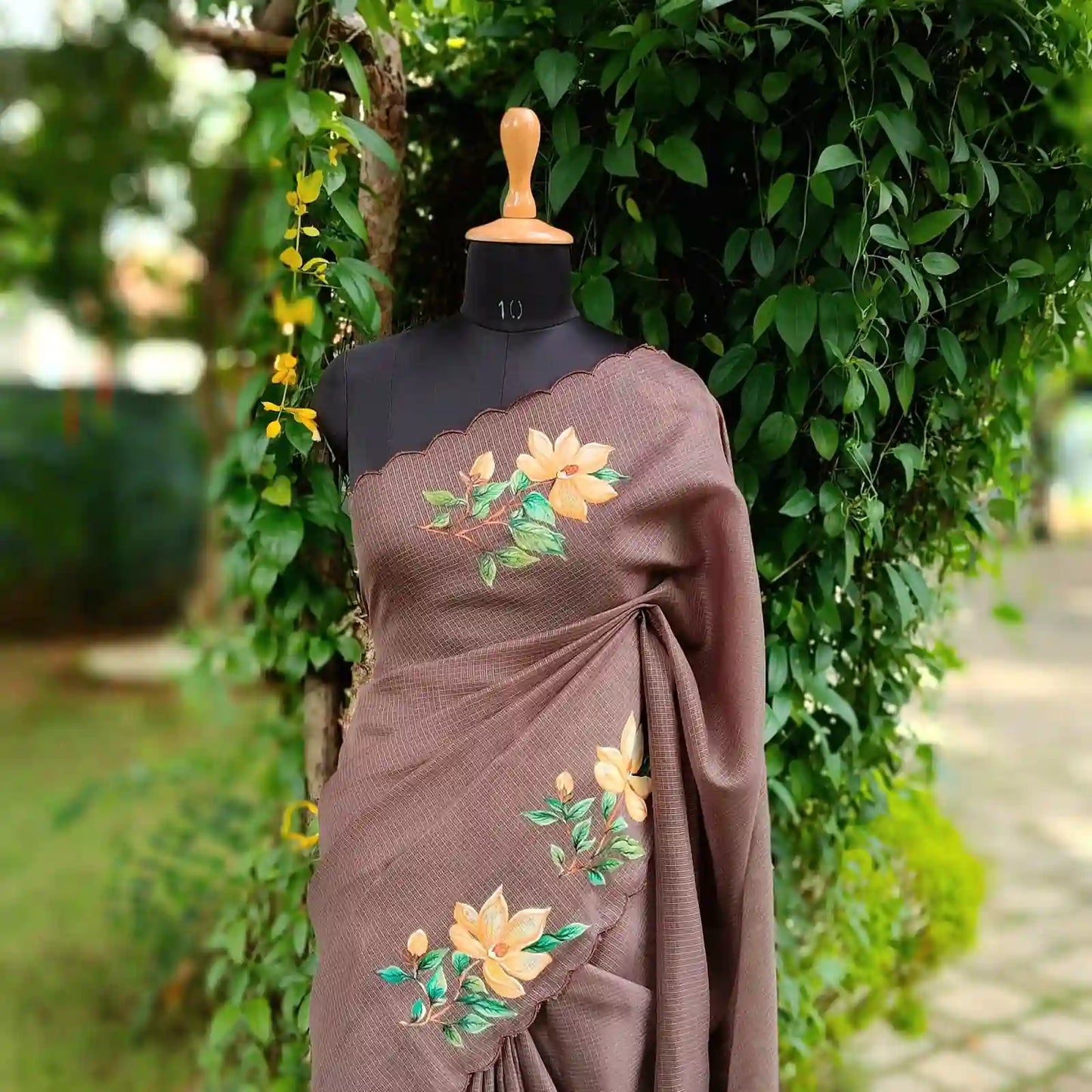 Hand-Painted Silk Kota Saree In Serene Brown Hues