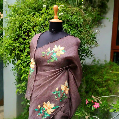Hand-Painted Silk Kota Saree In Serene Brown Hues