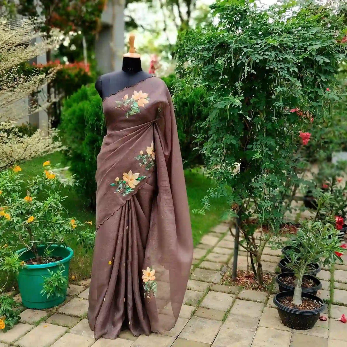 Hand-Painted Silk Kota Saree In Serene Brown Hues