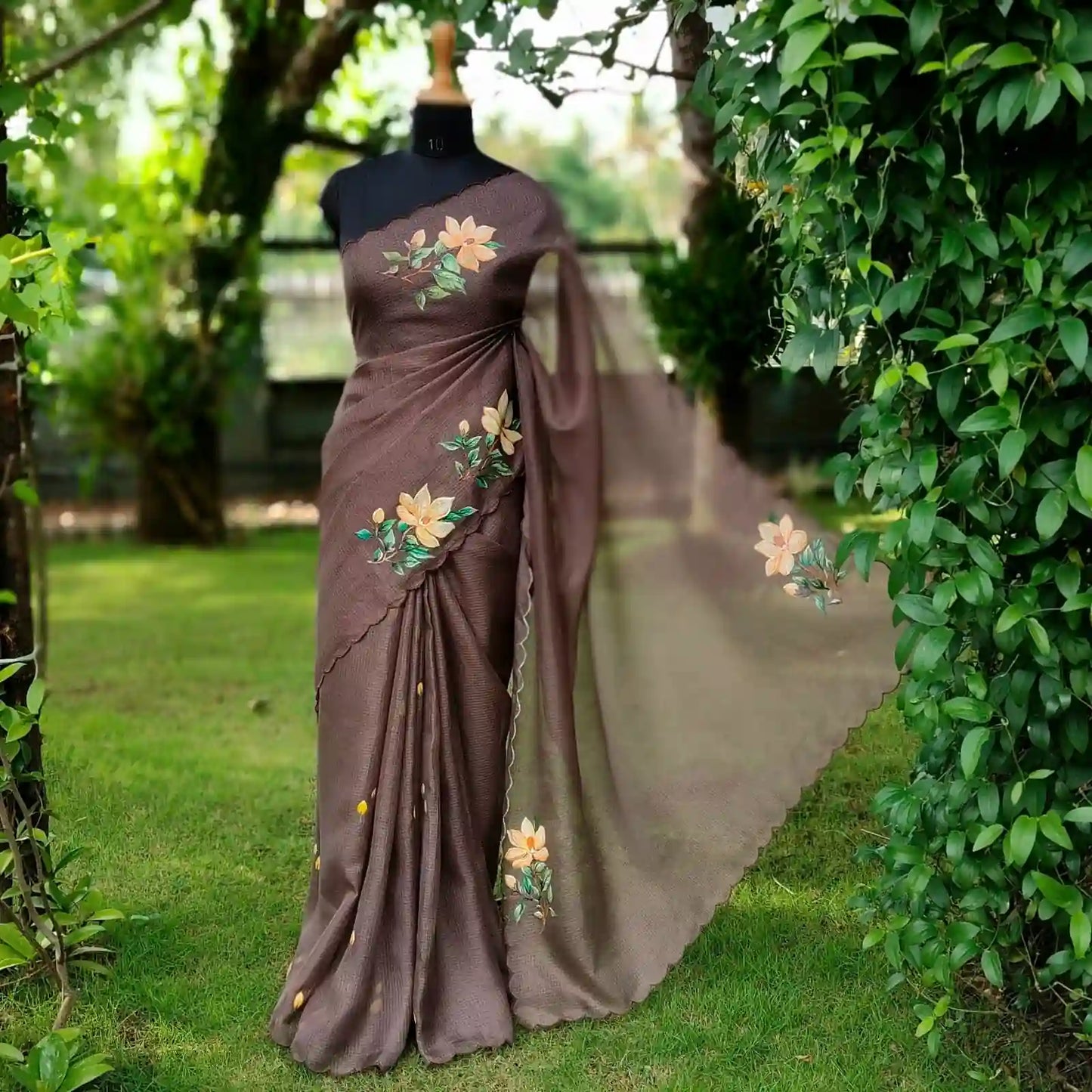 Hand-Painted Silk Kota Saree In Serene Brown Hues