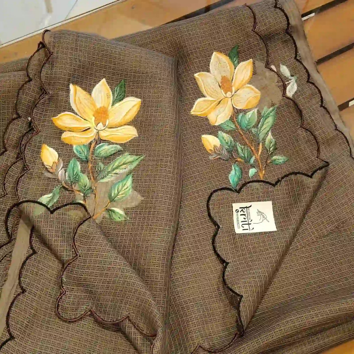 Hand-Painted Silk Kota Saree In Serene Brown Hues