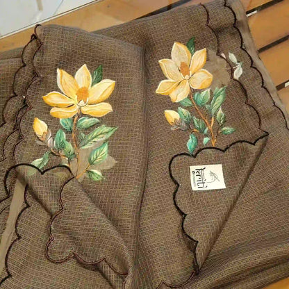 Hand-Painted Silk Kota Saree In Serene Brown Hues