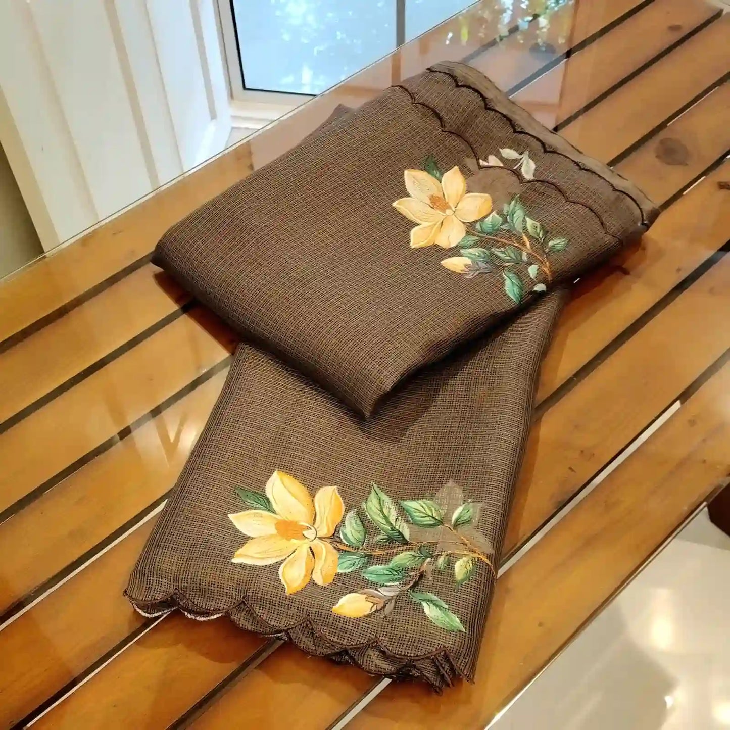 Hand-Painted Silk Kota Saree In Serene Brown Hues