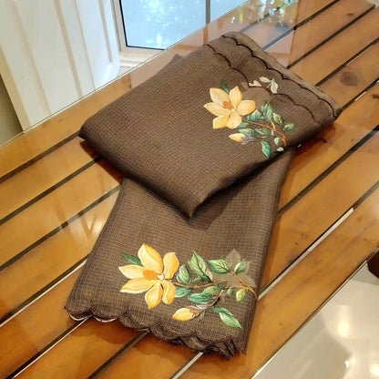 Hand-Painted Silk Kota Saree In Serene Brown Hues