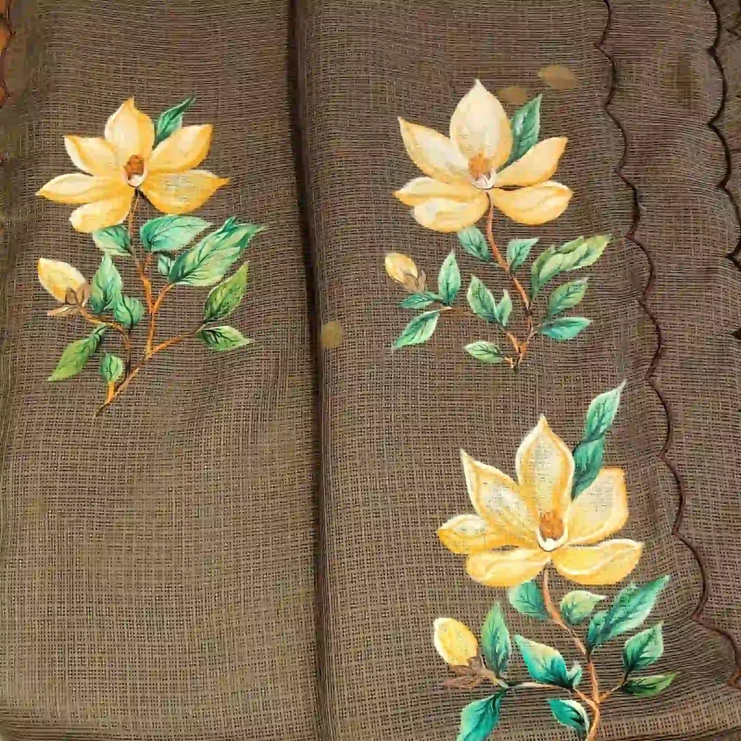 Hand-Painted Silk Kota Saree In Serene Brown Hues