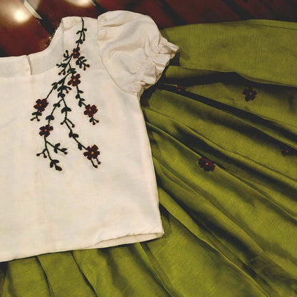 Charming Raw Silk Skirt/Top Hand-Embroidered With Love [3-4 Yrs]