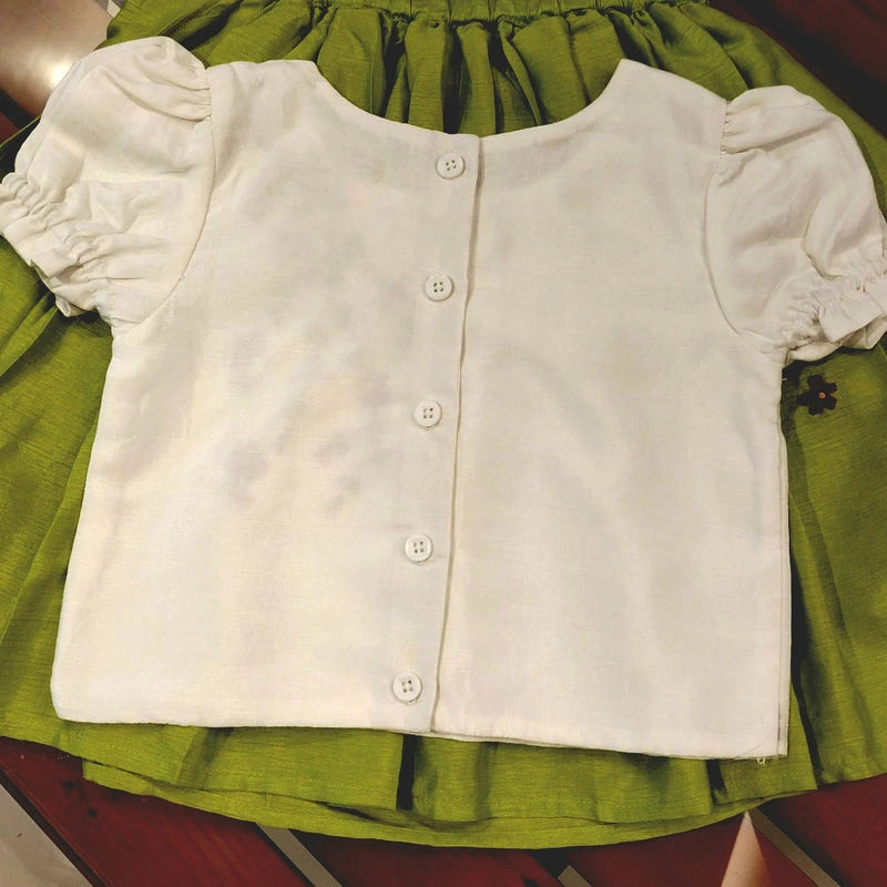 Charming Raw Silk Skirt/Top Hand-Embroidered With Love [3-4 Yrs]