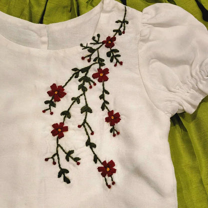 Charming Raw Silk Skirt/Top Hand-Embroidered With Love [3-4 Yrs]