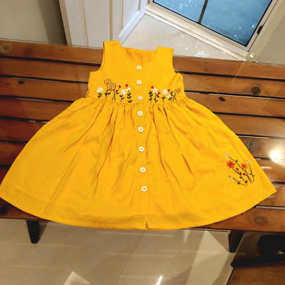 Charming Yellow Raw Silk Frock, Fit For Your Little Princess [3-4yrs ]