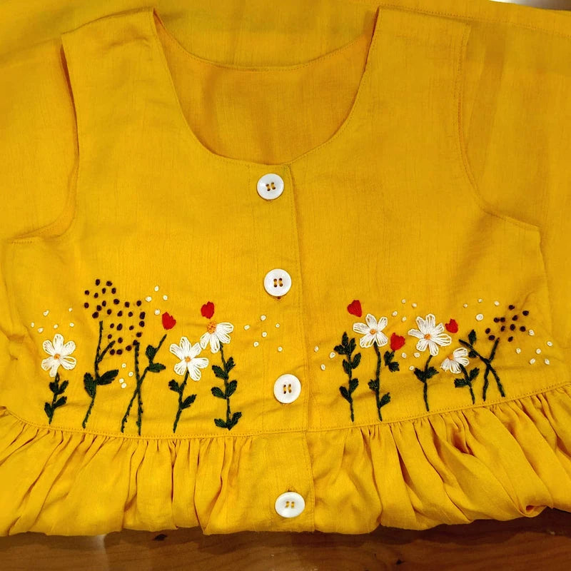 Charming Yellow Raw Silk Frock, Fit For Your Little Princess [3-4yrs ]