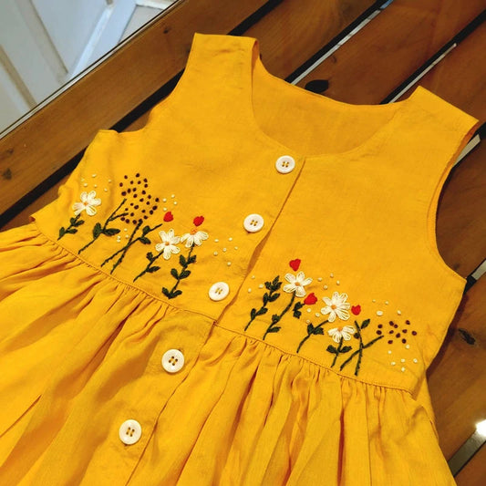 Charming Yellow Raw Silk Frock, Fit For Your Little Princess [3-4yrs ]