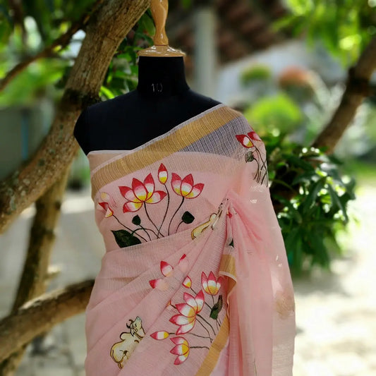 Hand-Painted Pichwai Art On Light Weight Kota Doria Saree