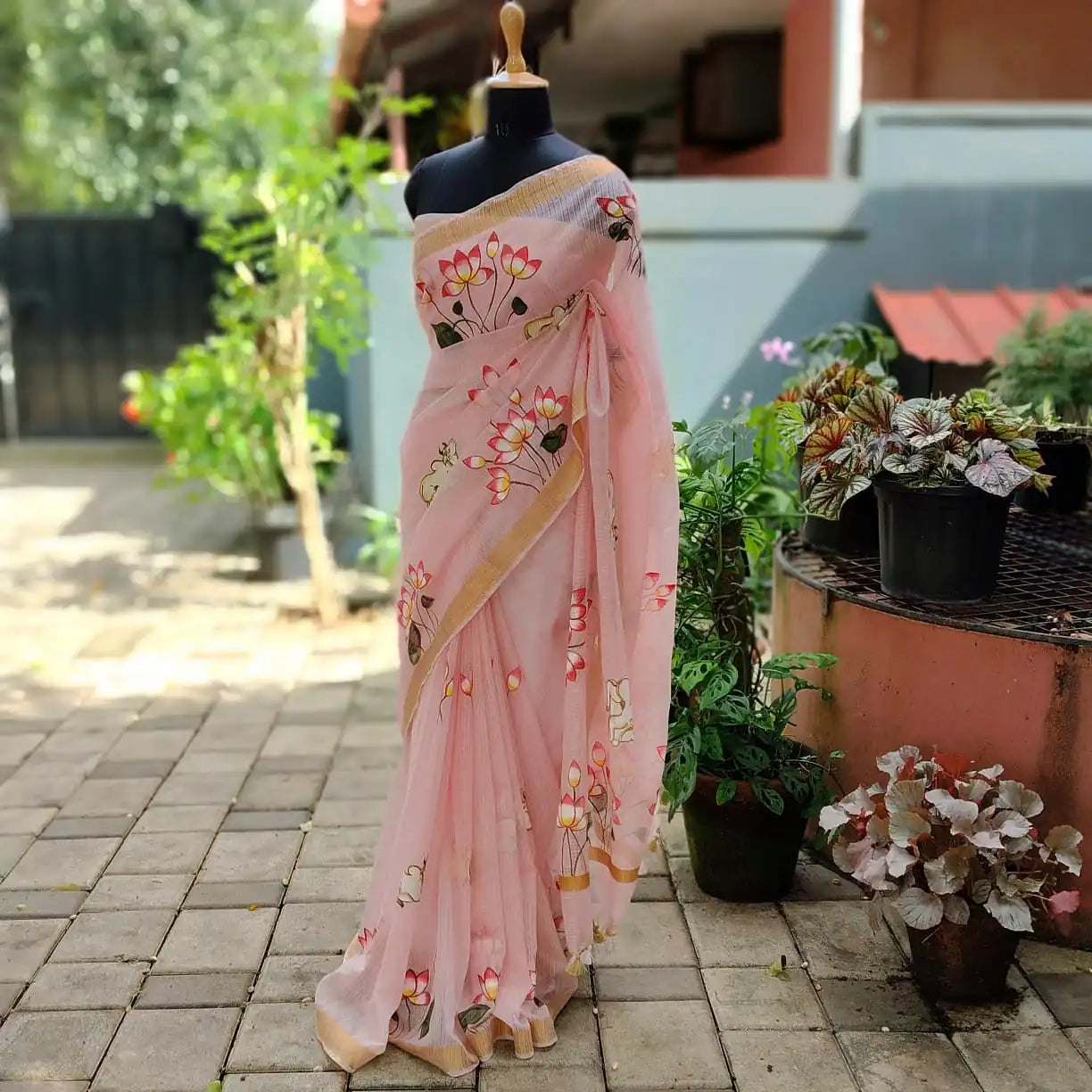 Hand-Painted Pichwai Art On Light Weight Kota Doria Saree
