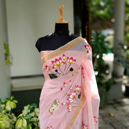 Hand-Painted Pichwai Art On Light Weight Kota Doria Saree