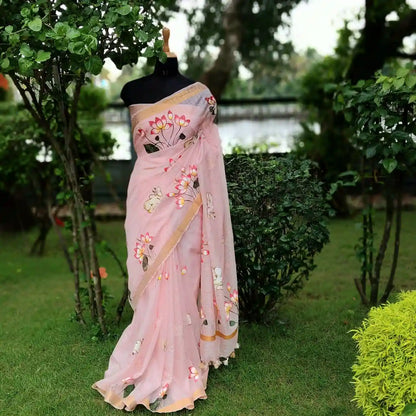 Hand-Painted Pichwai Art On Light Weight Kota Doria Saree