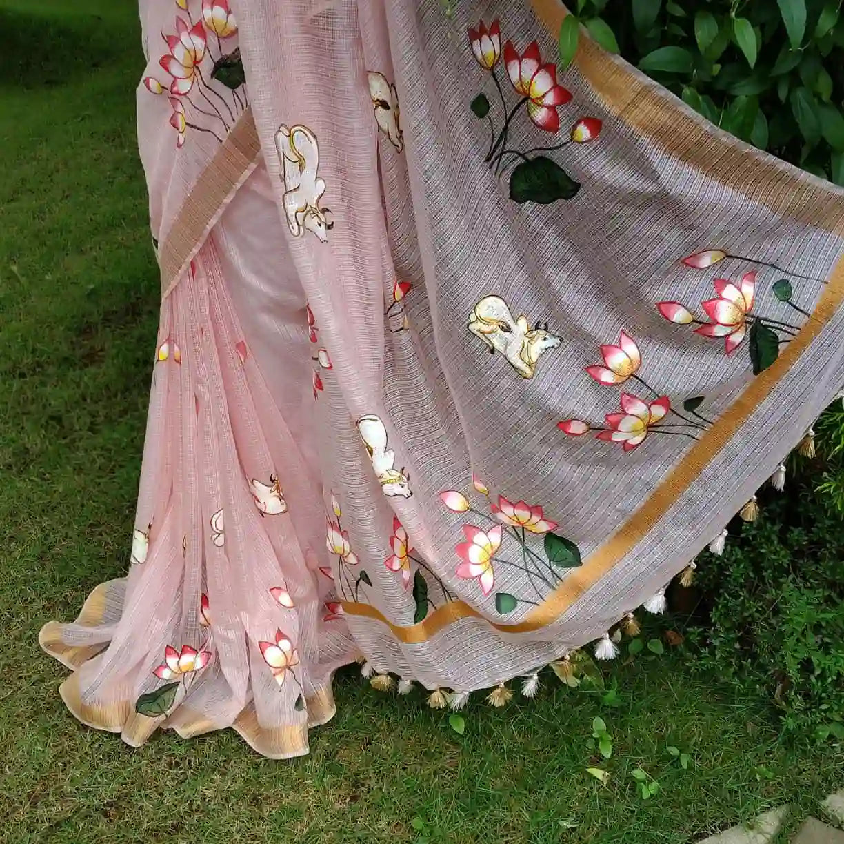 Hand-Painted Pichwai Art On Light Weight Kota Doria Saree