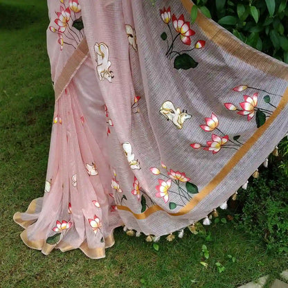 Hand-Painted Pichwai Art On Light Weight Kota Doria Saree
