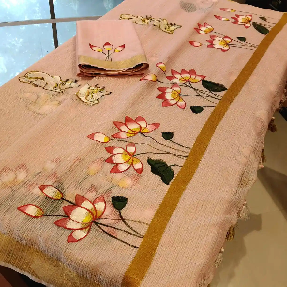 Hand-Painted Pichwai Art On Light Weight Kota Doria Saree