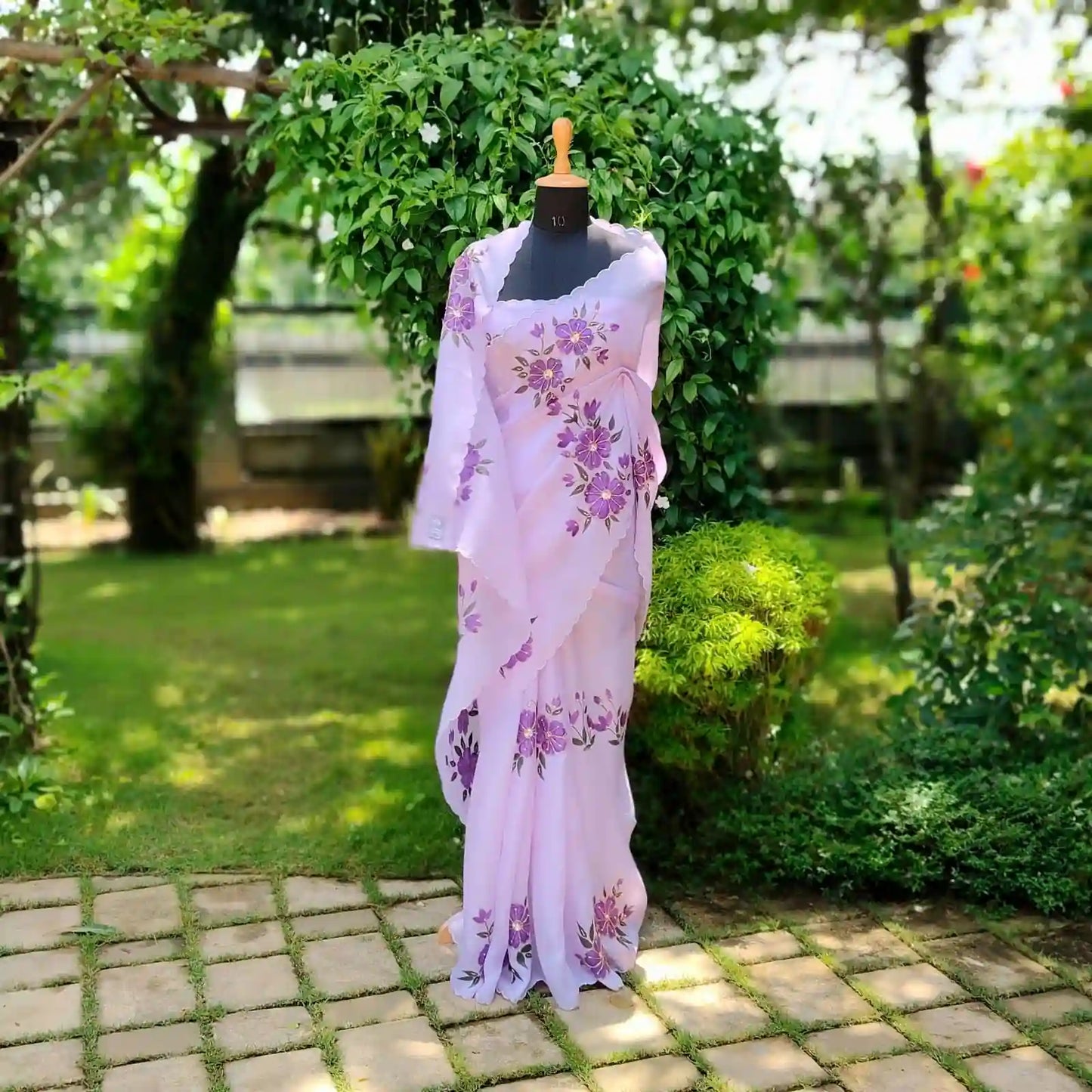 Hand-Painted Elegance On Sheer Silk Organza Saree