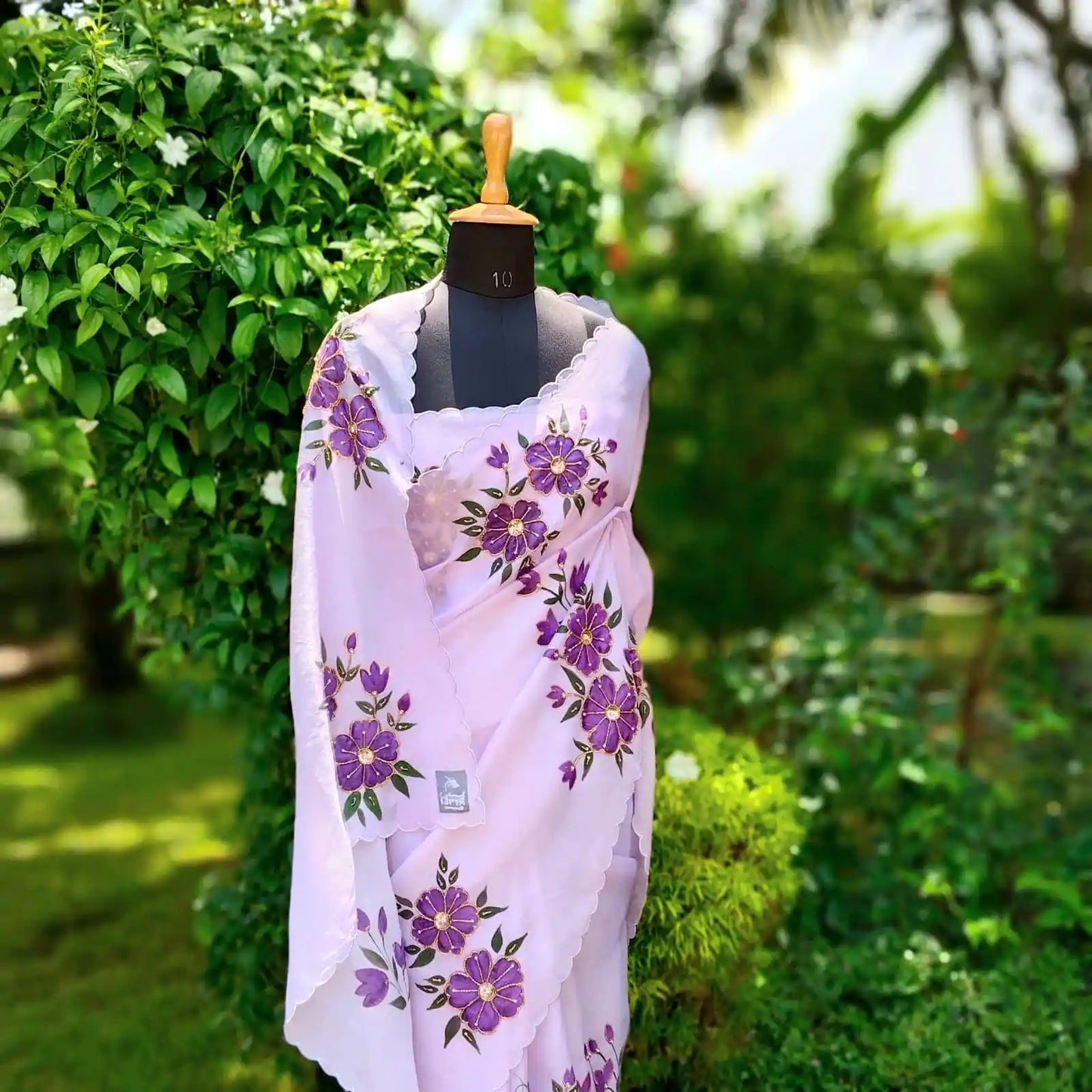 Hand-Painted Elegance On Sheer Silk Organza Saree