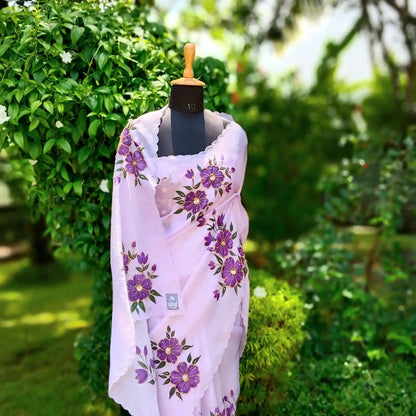 Hand-Painted Elegance On Sheer Silk Organza Saree