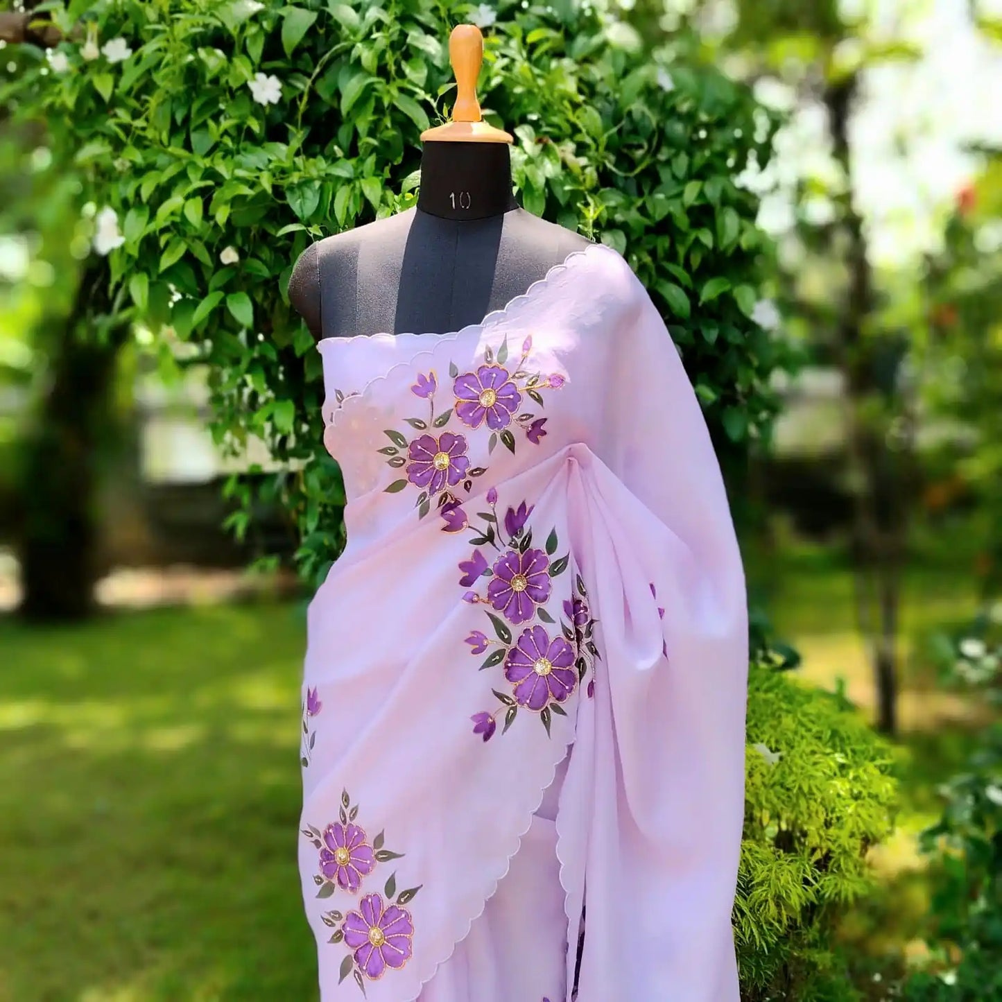 Hand-Painted Elegance On Sheer Silk Organza Saree