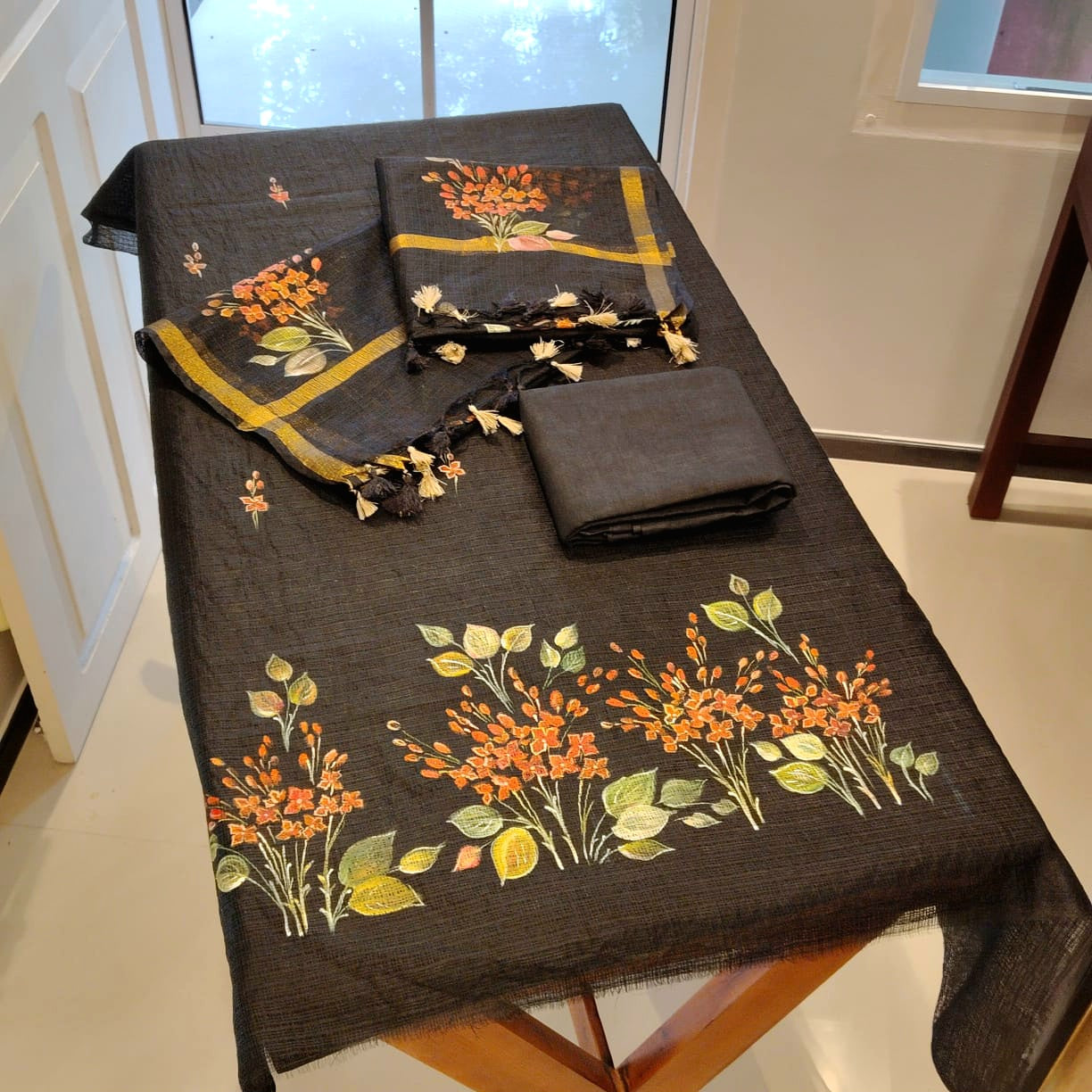 Graceful Black Kota Doria Suit Set