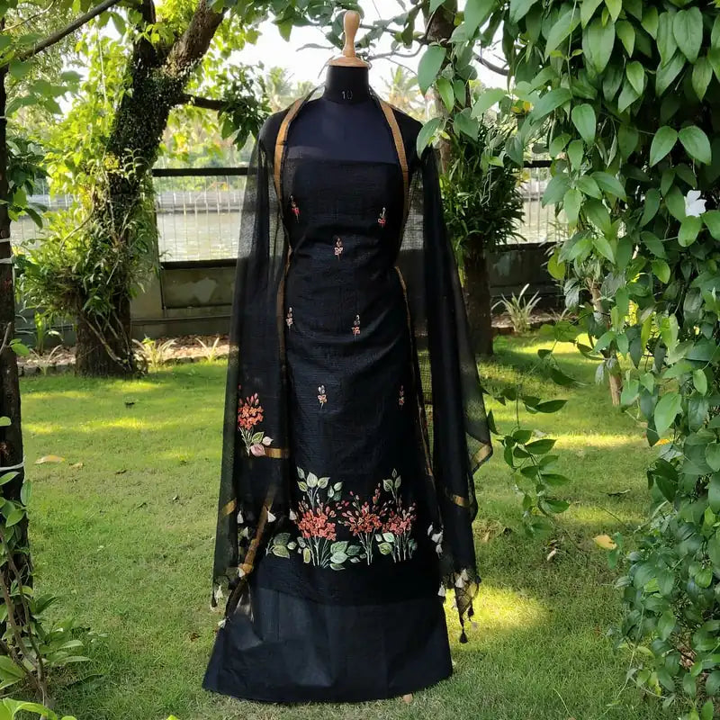 Graceful Black Kota Doria Suit Set