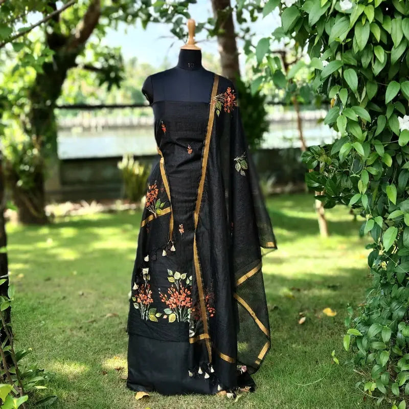 Graceful Black Kota Doria Suit Set