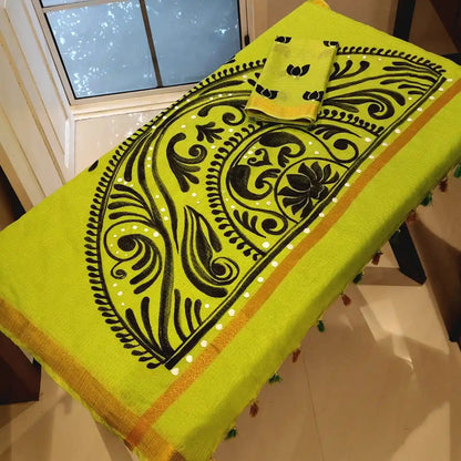 Grace In Every Line – Alpona Art On Breezy Kota Doria.\ Saree